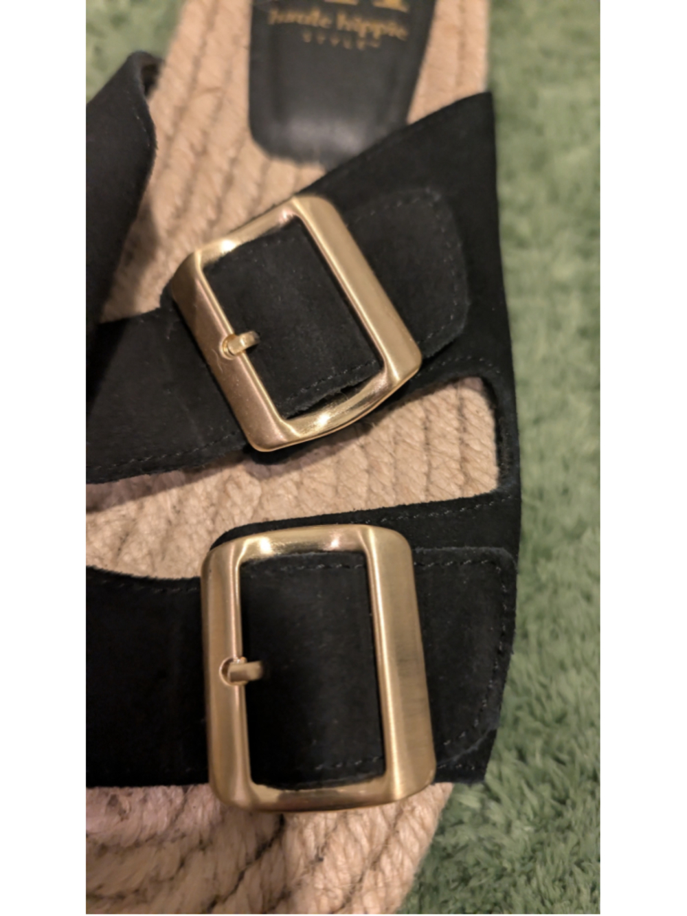Women's Haute Hippie Black and Beige Buckle Sandals - Picture 3 of 9
